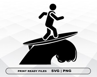 Surfing Surfer SVG y PNG Files Clipart, Surfing Print SVG, Digital Download Cricut Cut Files, Surfing Silhouette Cut Files