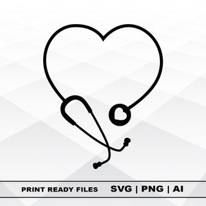 Estetoscópio SVG, Enfermeira SVG, Estetoscópio de coração SVG, download digital para arquivos Cricut, Silhouette, Cricut Cut
