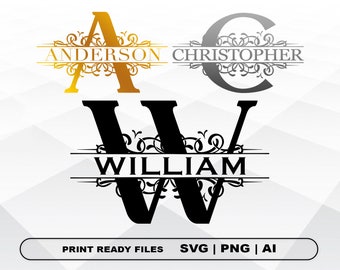 Split Monogram SVG/PNG, Split Monogram Frame Alphabet, Cricut files, Silhouette, Digital Download 26 individual svg/png cut files &  Numbers