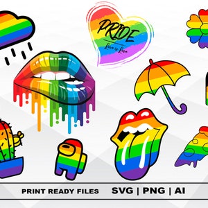Pack de LGBTQ SVG, 10 archivos Svg, Archivo Png, Imágenes prediseñadas de archivos, Imprimir Ai y Svg, Png Descarga digital, Cricut Cut Files