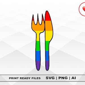 Gabel und Messer Druck LGBT Regenbogen SVG Ai PNG, bisexuelle, transexuelle, Schwule Lesben Vektor geschnitten oder Druck Datei digitaler Download Cricut geschnitten Dateien
