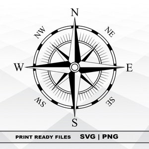 Peut inclure: Boussole noire et blanche avec un design circulaire et une aiguille en forme d'étoile. La boussole est munie des points cardinaux suivants : N, NE, E, SE, S, SO, O, NO.