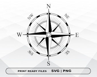 WindRose SVG und PNG Dateien Clipart, Wind Rose Print SVG, Digitaler Download Cricut Cut Dateien, Kompass Silhouette Cut Dateien