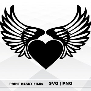 Heart with wings SVG and PNG Files Clipart, Heart Print SVG, Digital Download Cricut Cut Files, Wings Silhouette Cut Files