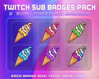 Ice Cream 6 Sub/Bit Twitch Badges with Instant download. Twitch Ice Cream Badge Set