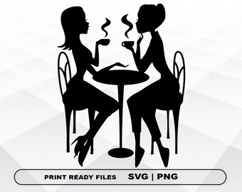 女の子のコーヒーの SVG および PNG ファイル クリップアート、女の子のプリント SVG、デジタル ダウンロード Cricut カット ファイル、コーヒーのシルエット カット ファイル