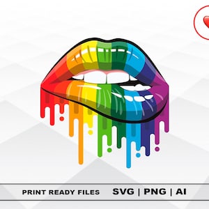 LGBT Rainbow Dripping Lips Png SVG Ai PNG, Bisexual, Transexual, Vector Cut o Print File Digital Download Cricut Cut Files, Silhouette