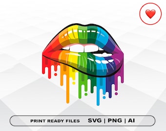 LGBT Regenbogen Tropfende Lippen Png SVG Ai PNG, Bisexuell, Transexuell, Vektor Cut oder Druck Datei Digital Download Cricut Cut Dateien, Silhouette