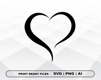 Heart Love SVG、ファイルクリップアート、プリントAIおよびSVGデジタルダウンロードCricutカットファイル