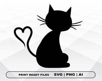 Katze SVG, Katze Herz Schwanz Svg, Dateien Clipart, Druck Ai und Svg digitaler Download Cricut geschnitten Dateien