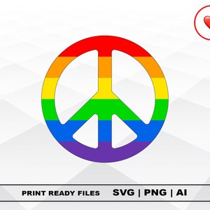 Simbolo segno di pace, arcobaleno LGBT, SVG Ai PNG, bisessuale, transessuale, taglio vettoriale o file di stampa File digitali Cricut File tagliati, Silhouette