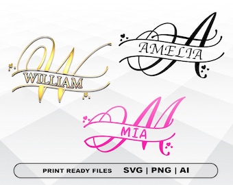 Split Monogram Frame Alphabet Svg and PNG Files Clipart, Print Ai and SVG Digital Download Cricut Cut Files Cut Files