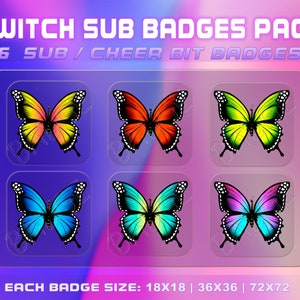 Butterfly 6 Sub/Bit Twitch Badges with Instant download. Twitch Butterfly Badge Set