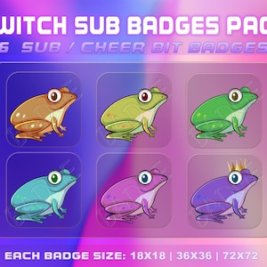 Frog 6 Sub/Bit Twitch Badges with Instant download. Twitch Frog Badge Set