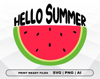 Cartel de puerta de verano SVG, Hello Summer SVG, Watermelon SVG, Watermelon Png, Png Digital Download, Cricut Cut Files