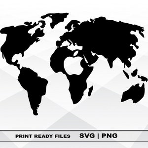 World map SVG and PNG Files Clipart, World map Print SVG, Digital Download Cricut Cut Files, World map Silhouette Cut Files