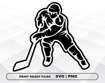 Hockey player SVG and PNG Files Clipart, Hockey Print SVG, Digital Download Cricut Cut Files, Hockey Silhouette Cut Files