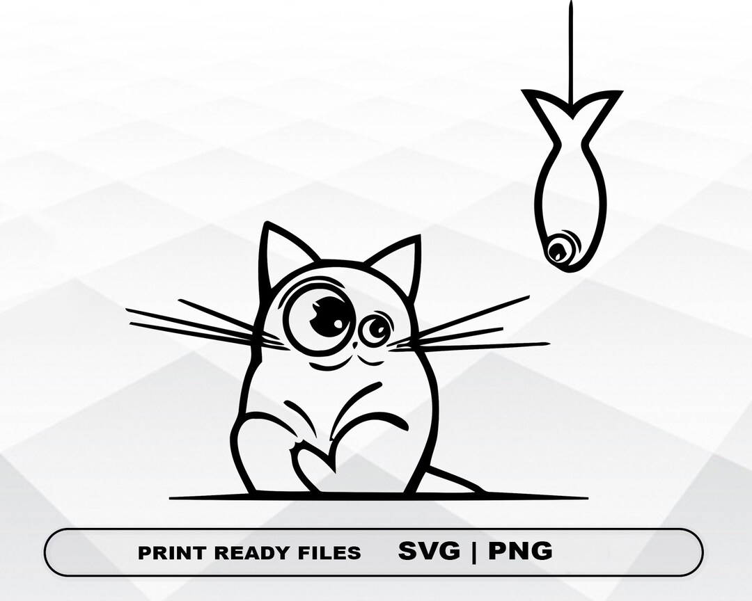 Cat and Fish SVG and PNG Files Clipart, Cat and Fish Print SVG, Digital