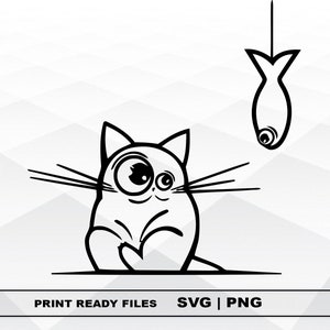 Cat and fish SVG and PNG Files Clipart, Cat and fish Print SVG, Digital Download Cricut Cut Files, Cat Silhouette Cut Files