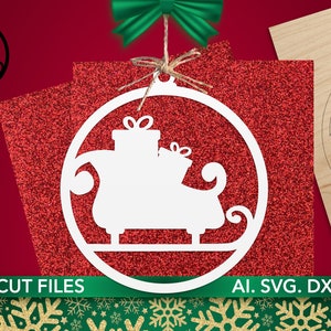 Santa&#39;s Sleigh Christmas Ornament Laser Cut, SVG Files Glowforge, Christmas tree toy decor, Digital files, Snapmaker, Home decor