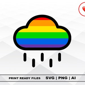 Rain Cloud Impresión LGBT Arco Iris SVG Ai PNG, Bisexual, Transexual, Gay Lesbiana Vector Cortar o Imprimir Archivo Digital Descargar Cricut Cortar Archivos