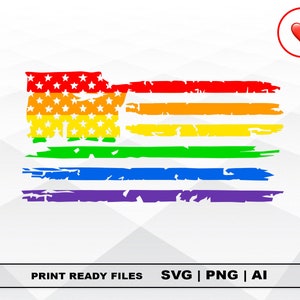 Rainbow Distressed American Flag Svg, Png, Jpg, Rainbow Flag Svg, Pride Svg, LGBTQ Flag Svg, LGBT Flag Svg, Pride, Silhouette, Cricut file