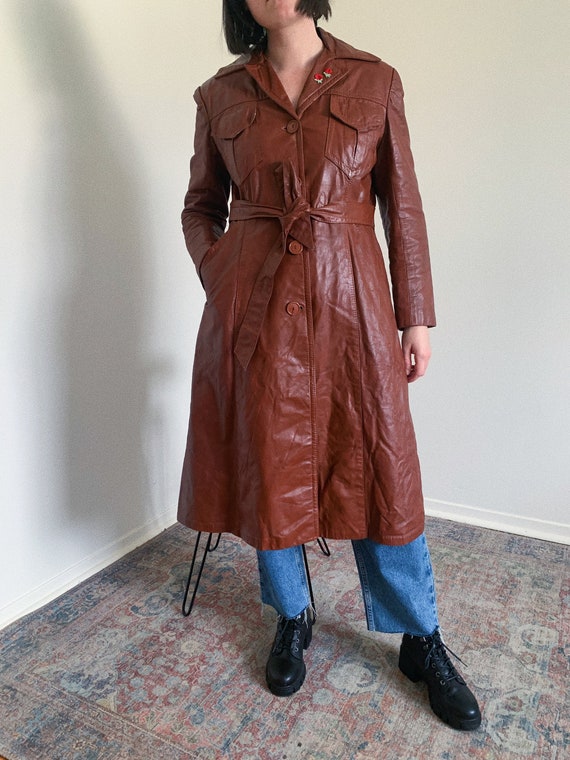 1970's Brown Leather Trench Coat
