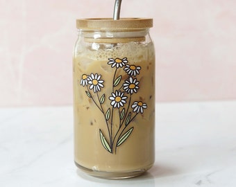Spring Daisy Bouquet Can Glass | Soda Can Glass | Iced Coffee Glass Coffee Cup | Summer Glass Beer Can