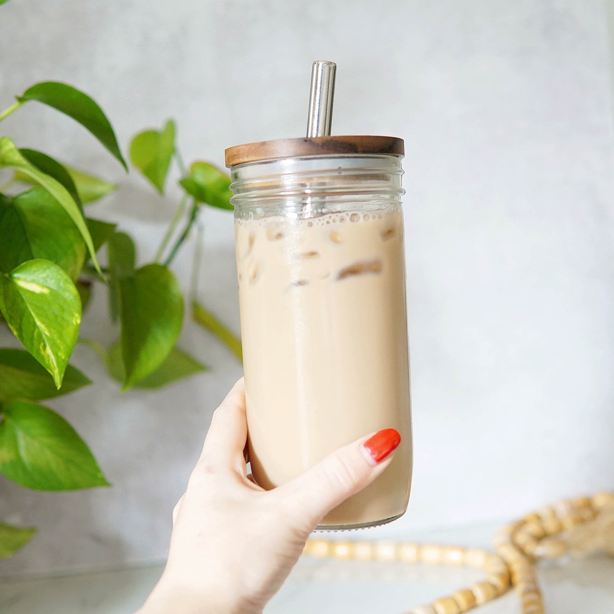 Iced Coffee Cups With Lids And Stainless Steel Straws,, Mason Jar Glass  Tumbler, Reusable Boba Cups, Iced Coffee Drinking Glasses For Bubble Tea,  Smoothies, Juice - Temu