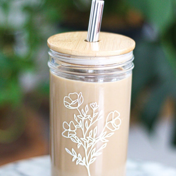AmzFan Amzfan Iced Coffee Cups, Mason Jar With Lid And Straw 20 Oz, Boba Cups  With Lids And Straws, Reusable Wide Mouth Smoothie Cups