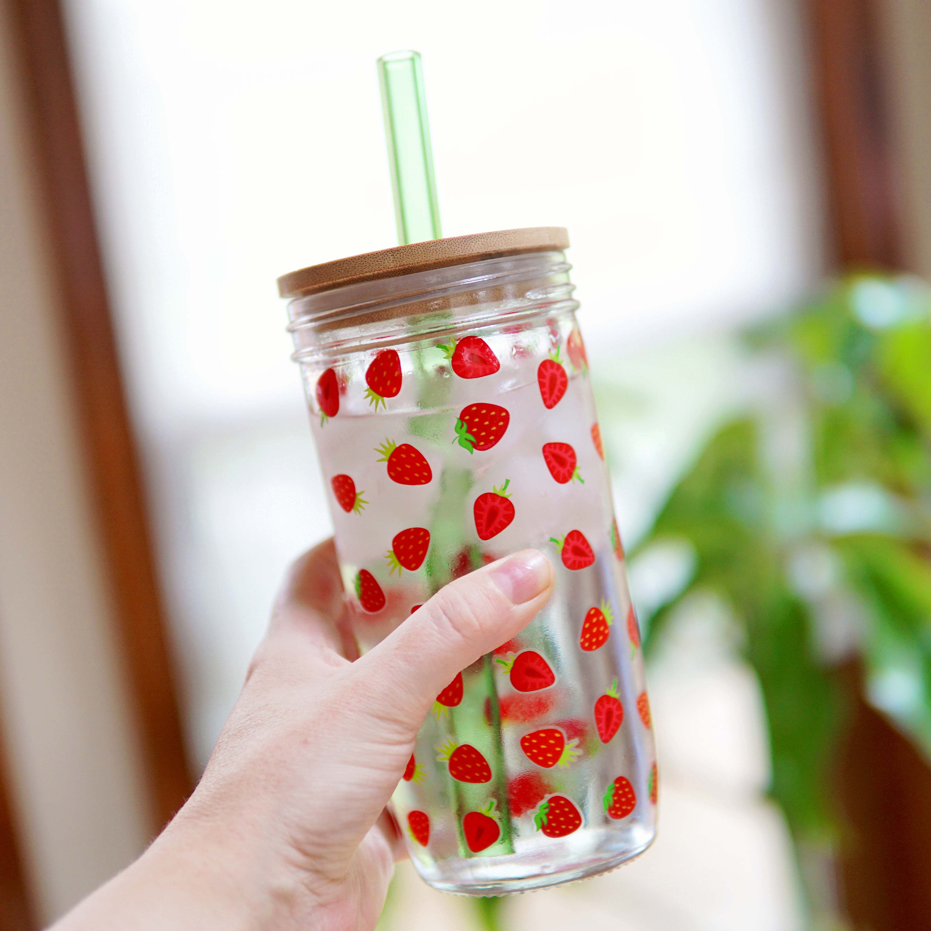 Strawberry Iced Coffee Cup with Lid & Straw, 16oz Tumbler