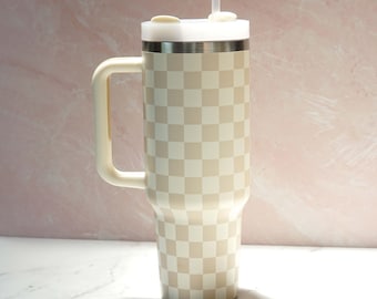 Checkered Stainless Steel 40 oz Tumbler with Handle | Stainless Steel Tumbler | Insulated Tumbler