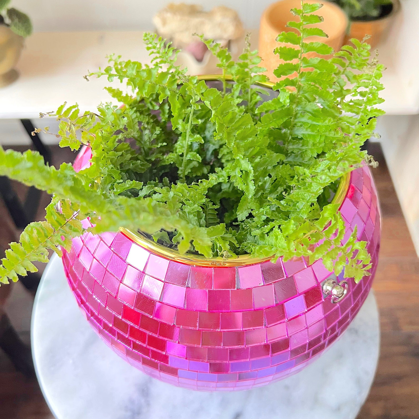 Pink Hanging Disco Ball Planter Mirror Ball Plant Pot Boho Etsy