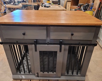 Single large dog crate with pull out feed dishes