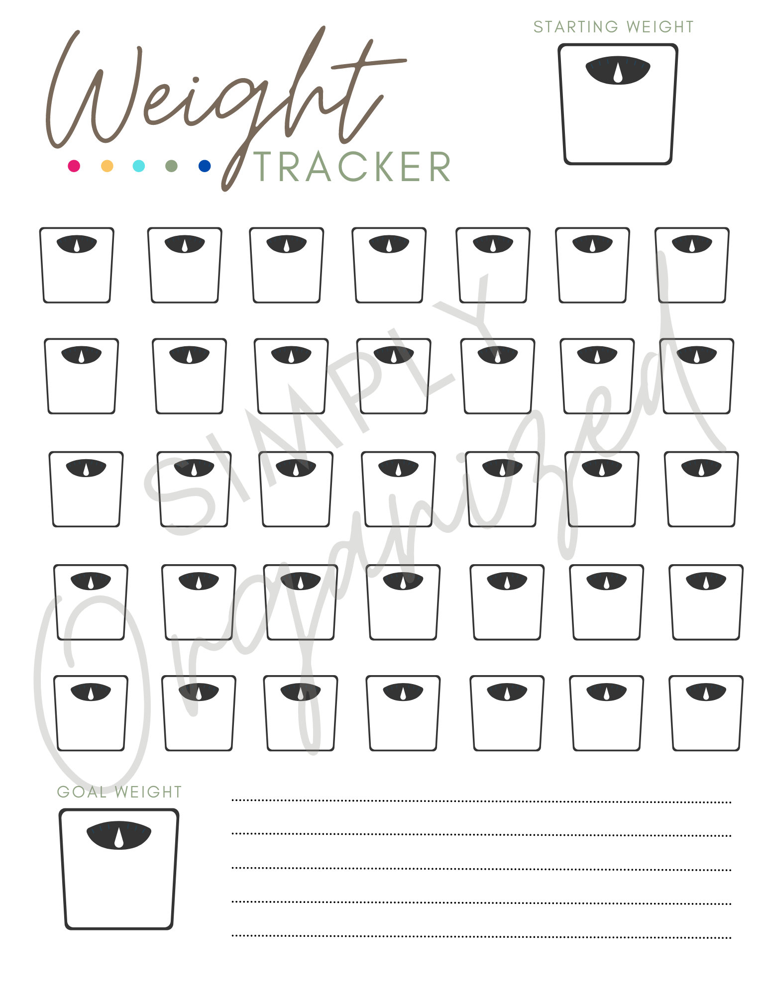 Weight Tracker Printable PDF Fitness Weight Goals Weight Etsy