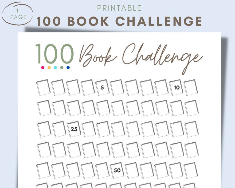 100 Book Challenge Printable PDF Book Tracker Reading Etsy