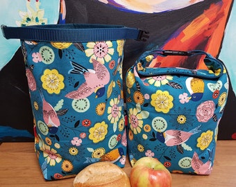 verstellbare Rolltop Lunchbag / Wetbag  groß mit Griff, lebensmittelecht, Outdoor Snack bag, Picknick, Kulturbeutel, Wachstuch Tasche ökotex