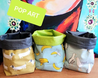 POP ART Lunchbag / Wetbag  groß mit Griff, Rolltop verstellbar, lebensmittelecht, Snack bag, Picknick, Kulturbeutel, Wachstuch Tasche ökotex