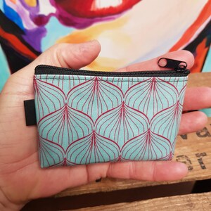 Mini Portemonnai - kleine Geldbörse mit Reissverschluss und Boden, Wachstuch beschichtet, Schlüsselbund, Geld Karten Ausweis Tasche, Öko Tex