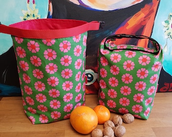 Kultige Rolltop Lunchbag groß mit Griff, lebensmittelecht, Outdoor, Retro 70iger, Kulturbeutel, Lenker, Picknick, Wachstuch Tasche, Öko  Tex