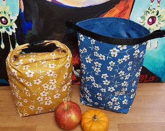 Lieblings Lunchbag Wetbag Picknick Kultur Wachstuch Tasche mit Griff, Kirschblüten, Öko Tex zertifiziert und lebensmittelecht, Rolltop