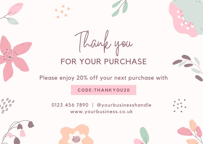Printable Thank You Business Cards Template Small Business Etsy