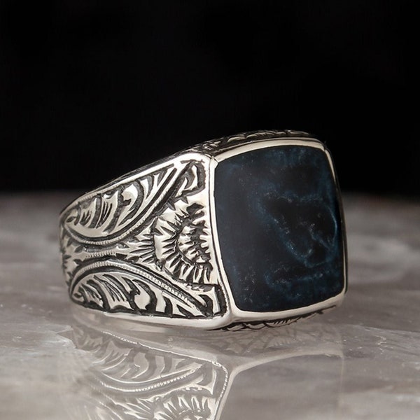 Mens Oxidized Ring Etsy