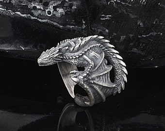 Dragon Ring, 925 Sterling Silver, Oxidized Silver Ring, Gothic Style Jewelry, Unisex Ring, Birthday Gift