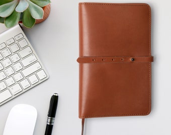 A5 Leather Journal Cover and Padfolio. Multi-use: Fits Notebook, Notepad, iPad Mini - Designed for Moleksine Notebooks L - Fits Field Notes