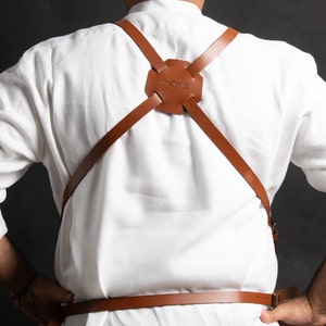 Leather Apron with 3 large pockets. Adjustable Cross back Leather Straps for Comfort. Woodworking Welding Grilling Apron, Men and Women image 9