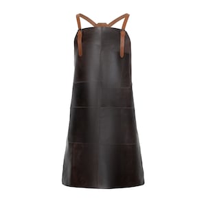 Genuine Brown Buffalo Leather Apron • 3 Large Pockets for Tools • Adjustable Cross-Back Workshop, BBQ & Woodworking Apron - 32.5&quot; x 22.5&quot;