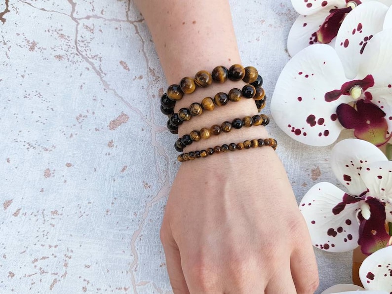 Tiger Eye Bracelet Custom size With Natural Stone Crystal Beaded Bracelet 10mm 8mm 6mm 4mm image 6