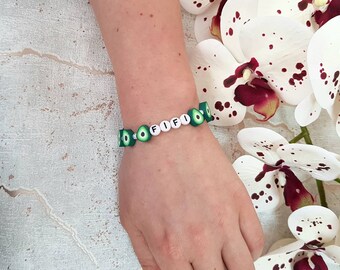 アボカドポリマークレイブレスレット：パーソナライズされた名前の友情