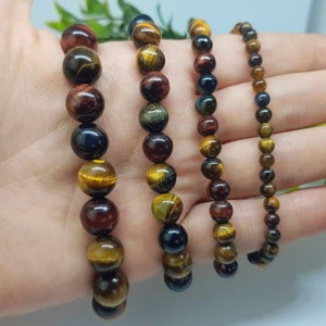 Multicolor Tiger Eye Beaded Bracelet: Natural Stone Crystal, Custom Size